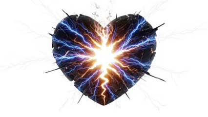 Electrified heart explosion isolated on transparent background