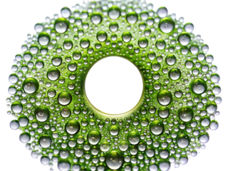 Green plant with water drop isolated on transparent background in macro view