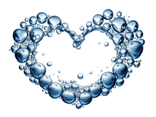 Water bubble heart shape isolated on transparent background, symbolizing love