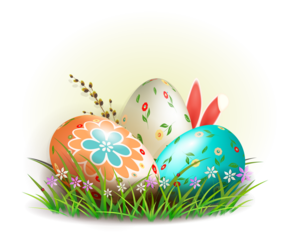 Easter composition with eggs, bunny ears and wicker, design element.