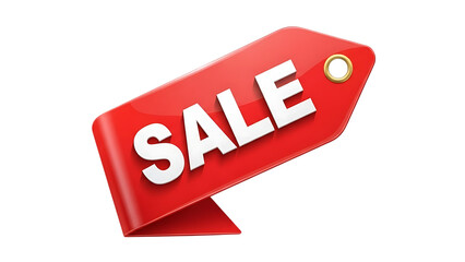 Red sale tag isolated on transparent background
