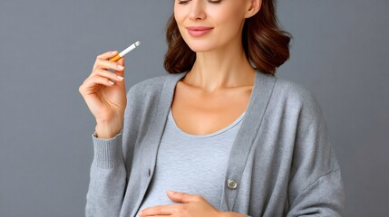 Obraz premium Pregnant woman smoking cigarette risking baby health and development