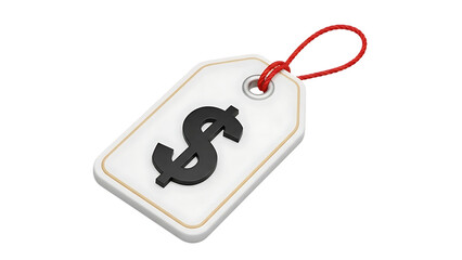 White price tag with black dollar sign isolated on transparent background