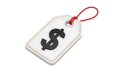 White price tag with black dollar sign isolated on transparent background