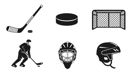 A set of hockey icons and illustrations on transparent background