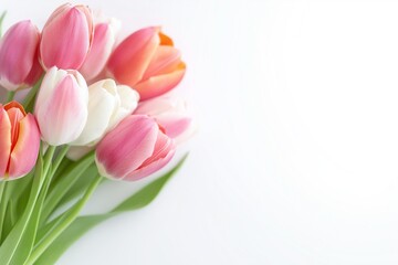 A bouquet of vibrant pink and white tulips, perfect for spring decorations and celebrations.