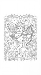 Cute Angel with Bow and Arrow Surrounded by Hearts and Stars