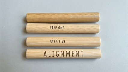 Bamboo straws arranged symmetrically with inscribed words indicating steps and alignment