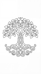 Heart-Shaped Leaves in a Decorative Tree Design with Swirling Roots