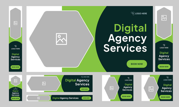 Digital business agency best services set banner for social media post, digital banner, web bundle banner design, customizable vector eps 10 file format