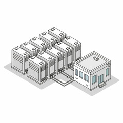 Isometric Detailed Server Farm Building Architecture Infrastructure Data Center Illustration