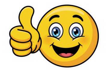 Yellow smiley face giving a thumbs up sign isolated on transparent background