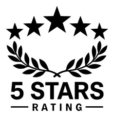 A black and white graphic icon signifying a five-star rating