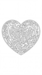 Intricate Black and White Heart Pattern for Coloring or Art Projects