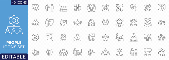 People icon set. Containing group, team, human, family, community, friends, population and more. Outline Icon Collection. Fully Editable. Vector illustration.