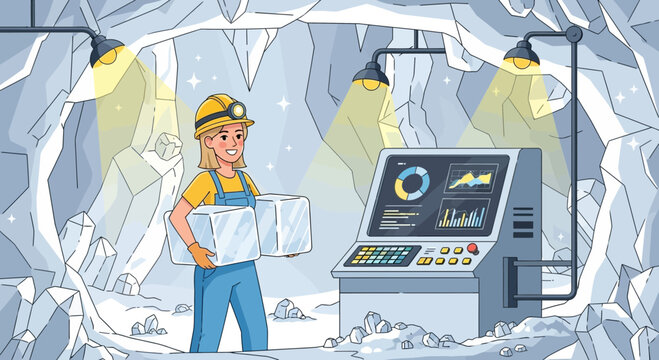 Mining Engineer Inspecting Crystal Ore Sample in Mine
