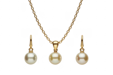 Gold Pearl Necklace and Earrings Set gold chain jewelry isolated on a transparent background