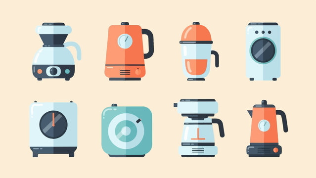 Collection of stylized kitchen appliances in a flat design style