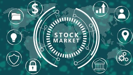 Interactive stock market trading platform interface with global map and financial in a teal and white digital abstract aesthetic showcasing investment opportunities and market data - Powered by Adobe