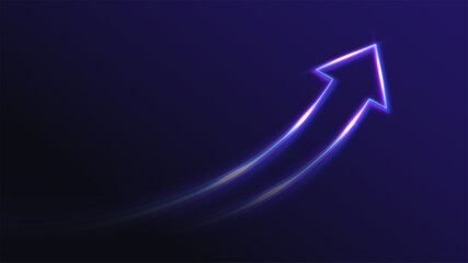 Blue glowing arrow up. Neon lines combining upward. Symbol of growth, synergy, success. Futuristic tech concept on dark gradient background. © Yuri Hoyda