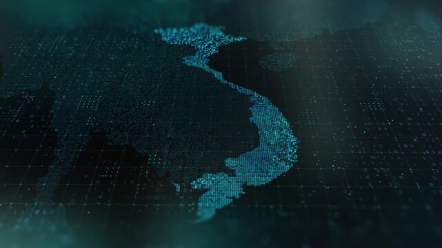 vietnam digital map animation stock footage. Showing innovation in tech, technology AI sector.