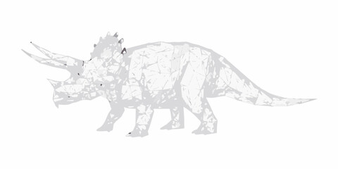 A grayscale illustration depicting a majestic triceratops dinosaur in profile © Partha