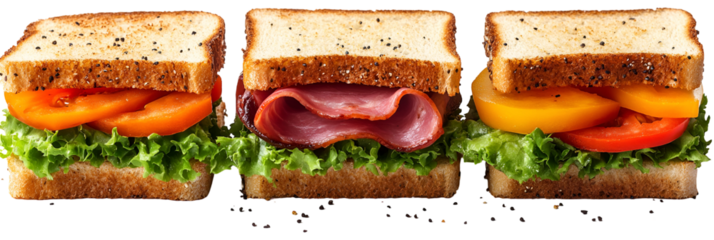 Three layered sandwiches with different fillings