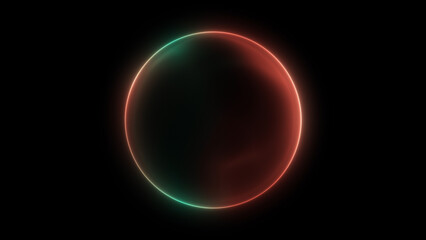 Obraz premium Red green particle sphere black background liquid round shape changing gradient soft energy reflections glowing abstract circular motion 4K cinematic futuristic sci fi visual depth