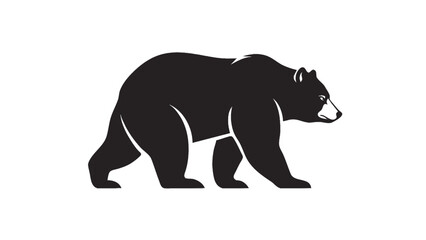 Fototapeta premium Black bear silhouette walking side profile isolated on white background.