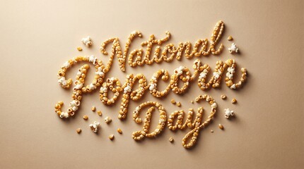National Popcorn Day Greeting Written in Elegant Cursive Script with Individual Popcorn Pieces
