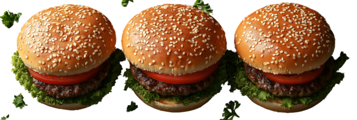 Three mini burgers on a transparent background
