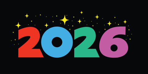 Colorful 2026 typography background design. happy new year celebration.