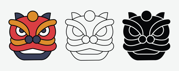 Festival Celebration Icon Vector Set Illustration of Dragon Head