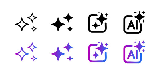 Generative AI Sparkle Icon Pack Vector. AI Star Square Symbols for Machine Learning, UI UX Buttons, App and Website