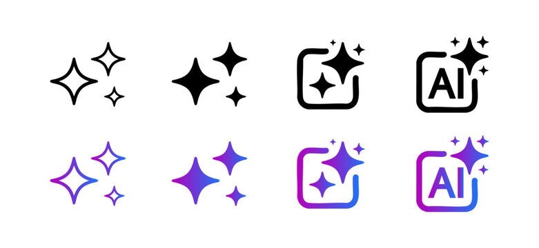 Generative AI Sparkle Icon Pack Vector. AI Star Square Symbols for Machine Learning, UI UX Buttons, App and Website