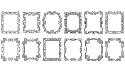 Intricate decorative frames and borders hand drawn style on transparent background