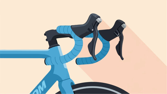 Close-up of bright blue bicycle handlebars with blue tape and black levers