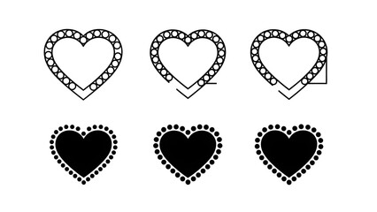 Three white hearts with dotted outlines on transparent background