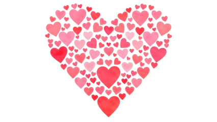 A large heart composed of many smaller hearts on transparent background
