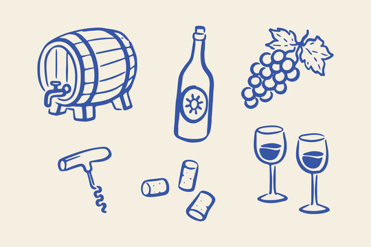 Wine barrel and glasses hand drawn sketch vector illustration