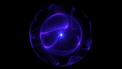 Blue sphere neon glowing light aura effect cut out background wavy round ball energy core smoothly rotating black screen futuristic AI core website main page digital sci fi visual depth atmosphere ©  Seamless Loop