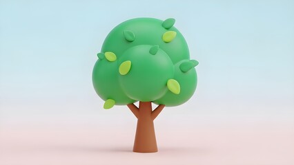 A cute and aesthetic 3D illustration of a green tree with a smooth texture. The minimalist design in soft pastel colors is perfect for a fresh, modern icon or graphic element.
