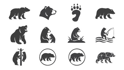Collection of Bear Icons and Silhouettes for Wildlife and Nature Themes. © Sandal