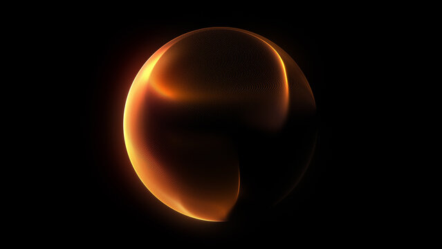 Golden orange glowing plasma sphere, smooth flowing gradients, shimmering particle texture, deep black background, futuristic sci fi energy orb, warm luminous waves, abstract light form