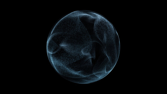 Abstract particle sphere composed from glowing points futuristic technology space style dynamic particle array modern science element orb smooth fluid motion cosmic texture dark backdrop