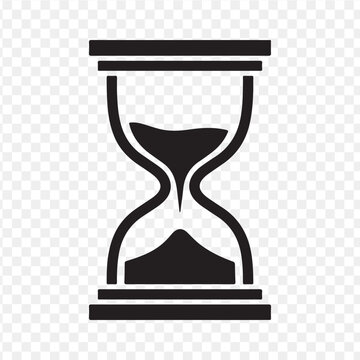 Simple black and white hourglass icon measures remaining time isolated on a transparent background.