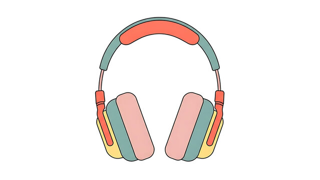 Colorful headphones in flat design with soft pastel colors  
