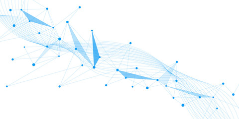 Abstract plexus design with wavy lines on white background. Molecular structure, atom, neurons and DNA. Suitable for chemistry, medical, science and technology. Vector