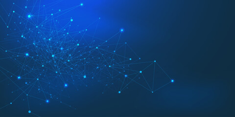 Futuristic technology network connection with points and lines on dark blue background. Big data visualization. Design for digital innovation and science. Vector
