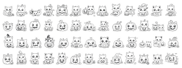 Obraz premium Bundle of Halloween Cat Vector Icons for Kids Activities